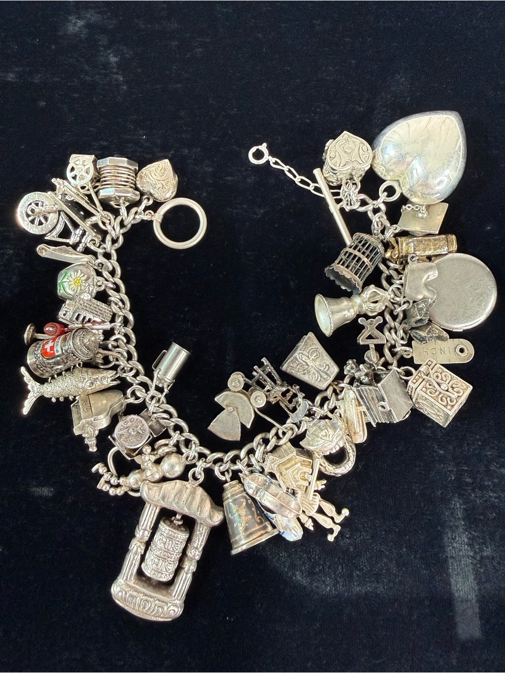Vintage LOADED Sterling 925 Silver Articulated Moveable 3D Charm Bracelet 112.9G